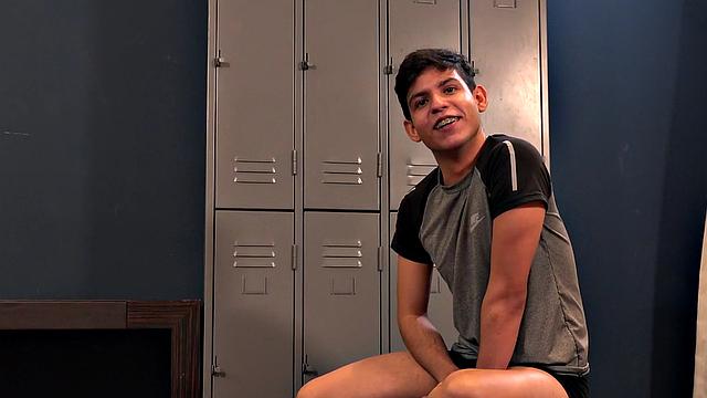 Barebacked Latin twink smashed in locker room by cock