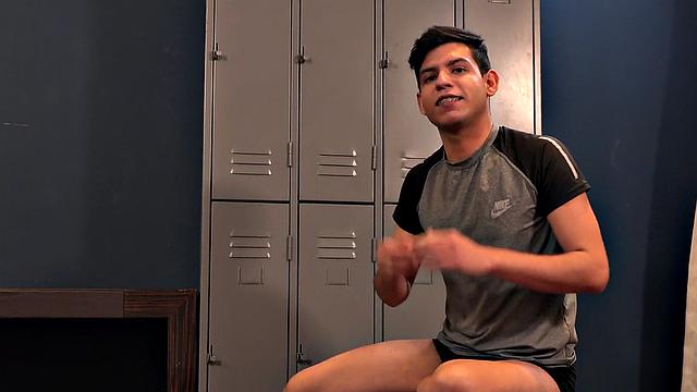 Barebacked Latin twink smashed in locker room by cock
