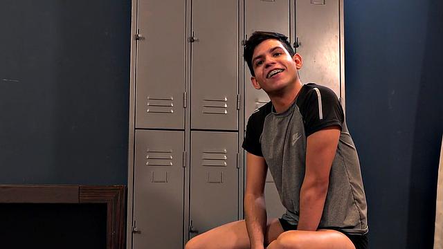 Barebacked Latin twink smashed in locker room by cock