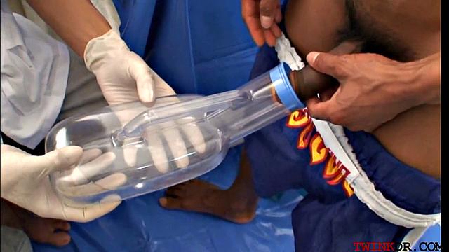 Inked Asian barebacked for cumshot by his doctor