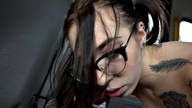 Alternative cab babe sucking driver in POV