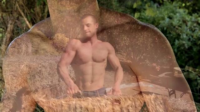 A muscular amateur stroke his cock in a public outdoor pool action