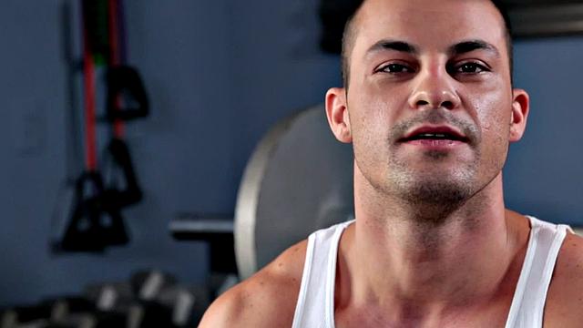 A muscular amateur stroke his cock in a public outdoor pool action