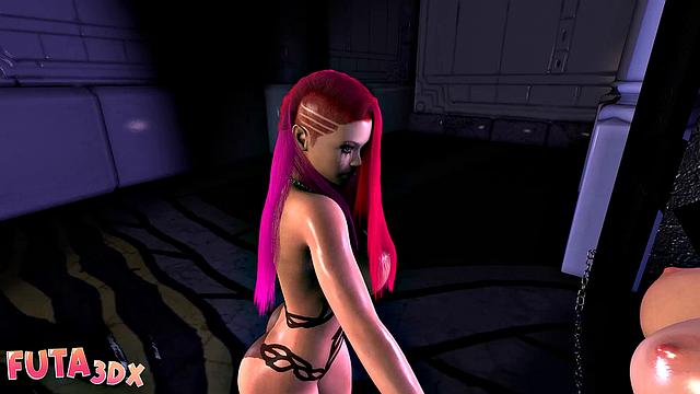 Futa3dX - Big Tittied Redhead Massages Futa's Cock With Her Foot