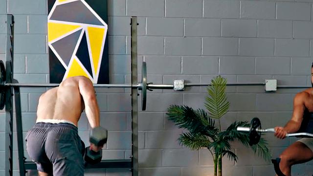 Eager muscled jock assfucks gym partner after rimjob