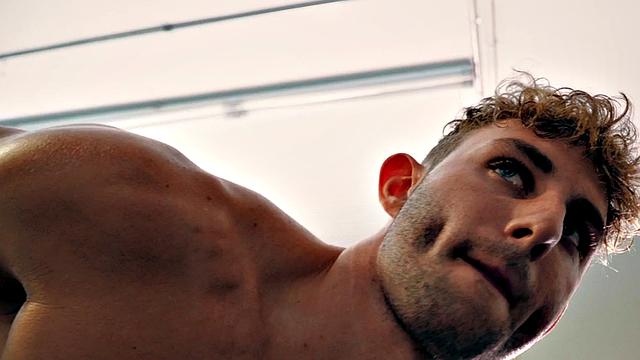 Eager muscled jock assfucks gym partner after rimjob