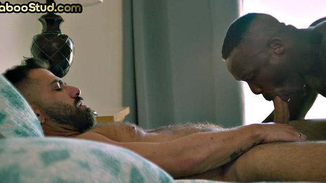 Weird Black stud sucks stepbro's cock and cums on his chest