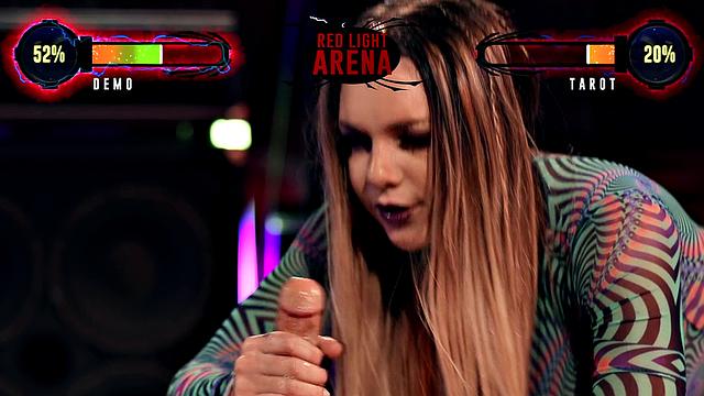 Red Light Arena: Scene 3: Hot tattooed babe in high heels & handcuffs gets her trimmed pussy drilled in the toilet