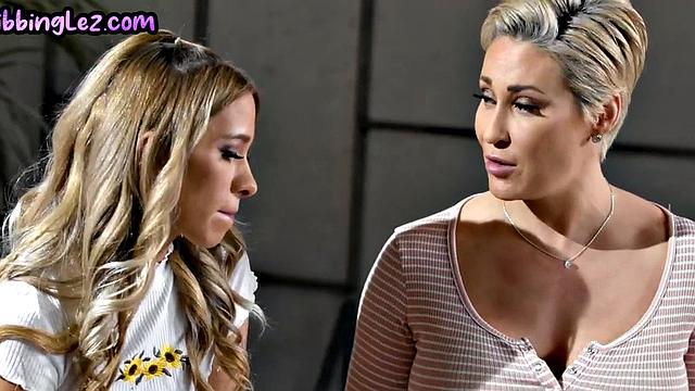 Lez MILF seduces 21yo petite slut after kissing