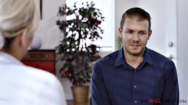 Busty blonde Nina Elle fucks her employee while cheating husband is out