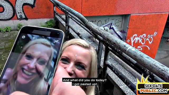 Facial mature slut fucked outdoors in public place