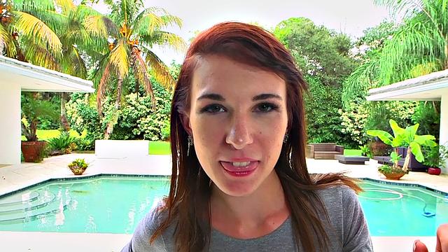 Get a kinky doggy-style pounding with a bald pussy and socks in reverse cowgirl action at the pool