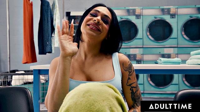 ADULT TIME - Hailey Rose Gets BUSTED In Public Laundromat By Eva Maxim & Connie With STRAP-ON