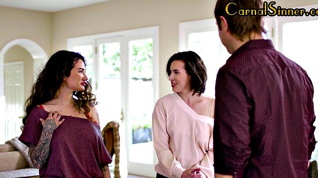 Cockhungry sinning slut shears cock in wild 3some