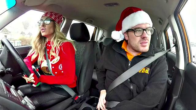 Buxom UK babe blows and rides her instructor before doggy