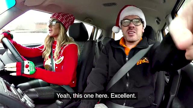 Buxom UK babe blows and rides her instructor before doggy