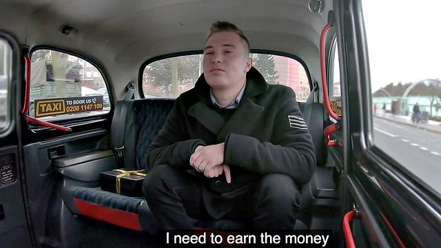 Deepthroating taxi driver spreads her cunt