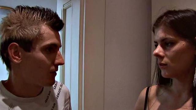 Stockinged European Domina Pegs Dude for Cheating