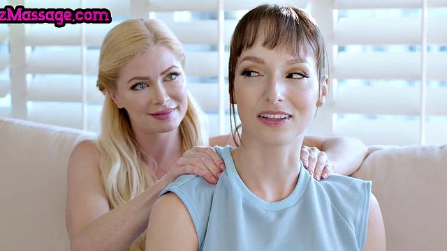 Lesbian masseude pussylicking and fingering client