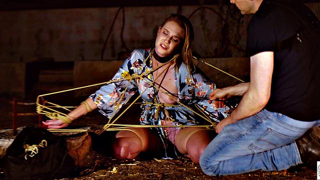 Tied up babe gets manhandled and nipples tweaked