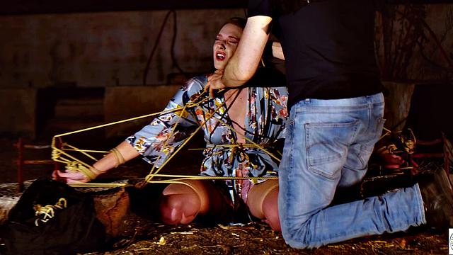 Tied up babe gets manhandled and nipples tweaked