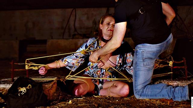 Tied up babe gets manhandled and nipples tweaked