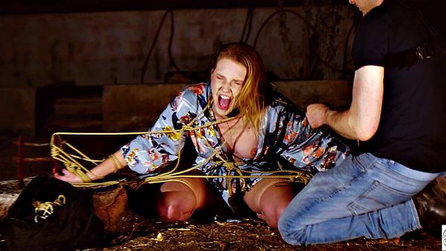 Tied up babe gets manhandled and nipples tweaked