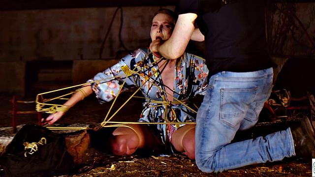 Tied up babe gets manhandled and nipples tweaked