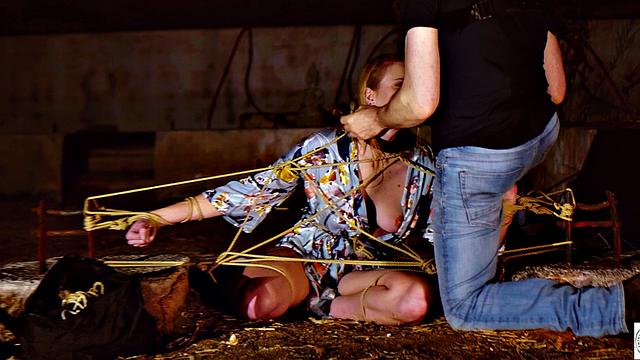 Tied up babe gets manhandled and nipples tweaked