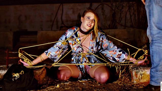 Tied up babe gets manhandled and nipples tweaked