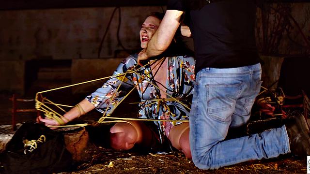 Tied up babe gets manhandled and nipples tweaked