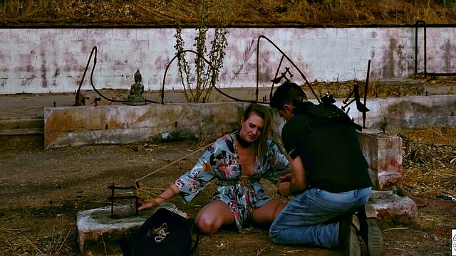 Tied up babe gets manhandled and nipples tweaked