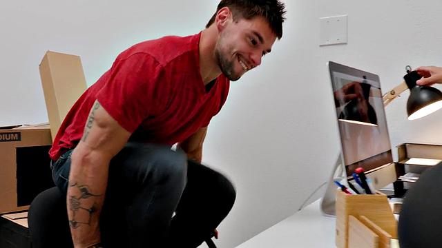 Office jock bent over by bulky top before missionary