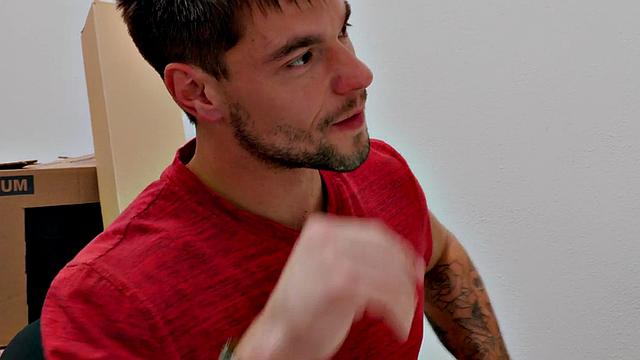 Office jock bent over by bulky top before missionary