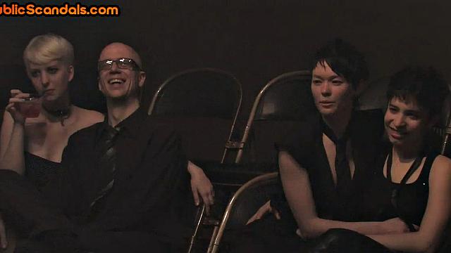 Suspension bondage sub spoiled in public by master and domina