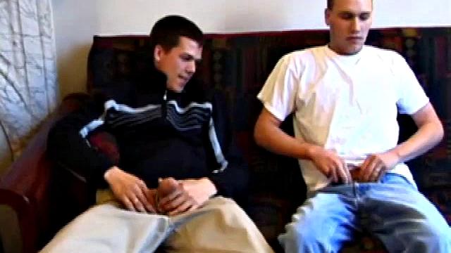 Matthew has his big dick out for a jerk off session, but quickly tucks it away when he hears Tye arrive. Then it's right back out when Tye offers to play.