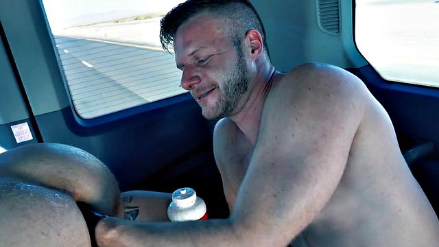 Fisting-loving stud rimmed and fisted in van by BF with gloves