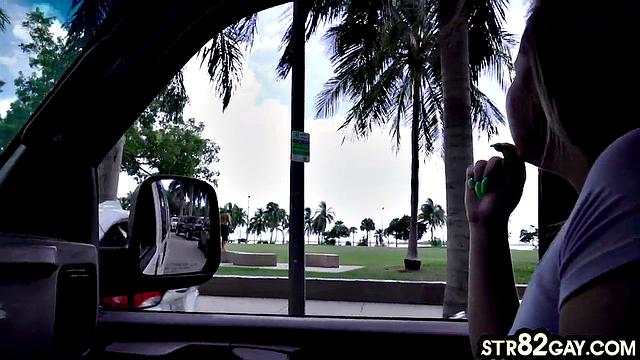 Baited straight guy gets cocksucked in van