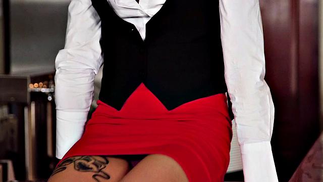 Watch this sexy Latina in a tight skirt give a wet handjob at the table and ride it like a cowgirl