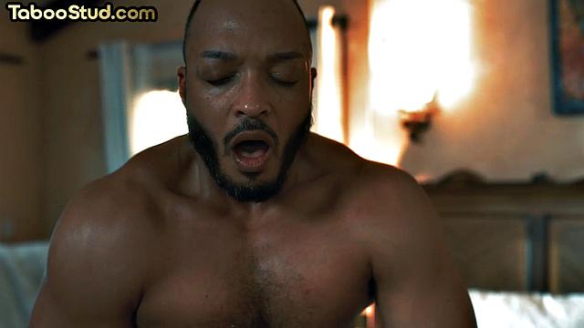 Naughty stud gets rimjob by muscled guy