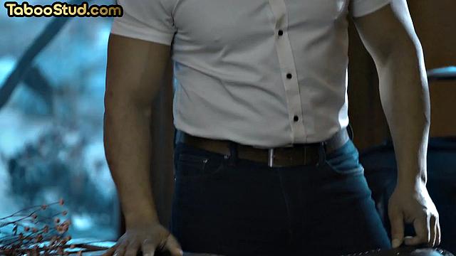 Naughty stud gets rimjob by muscled guy