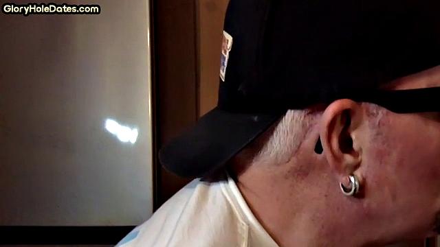 Gloryhole amateur DILF gives closeup blowjob and handjob