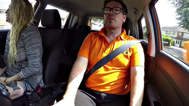 Chubby UK blonde cockriding in the car after bj