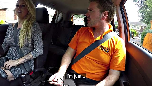 Chubby UK blonde cockriding in the car after bj