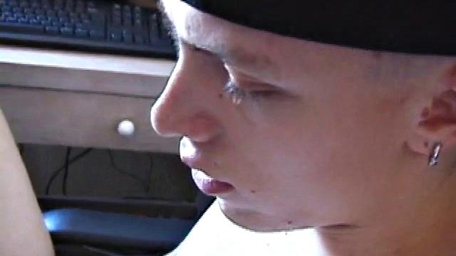 After skateboarding, Shane is ready to relax and stroke one out, so he finds some inspiration on the computer and begins massaging his cock. He pulls his shorts off and lubes up, then works his slippery cock.