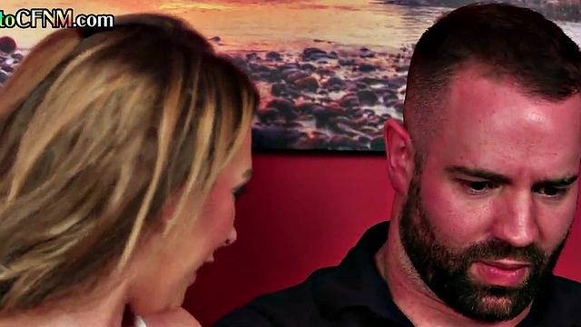 CFNM euro MILFS give blowjob and handjob to guy