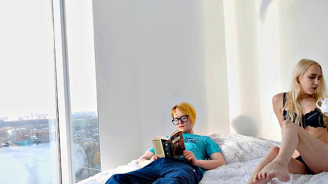 SISPORN. Cutie wakes stepbrother and they have taboo sex on the bed