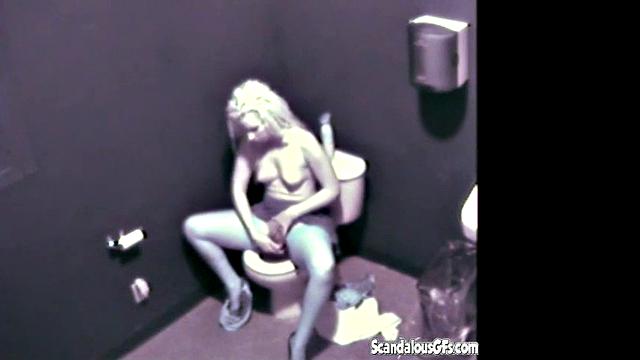 Blonde Babe masturbates in comfort room caught on cam