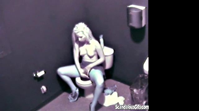 Blonde Babe masturbates in comfort room caught on cam