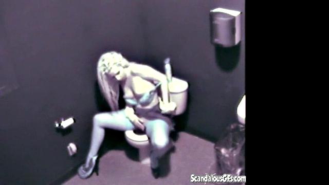 Blonde Babe masturbates in comfort room caught on cam